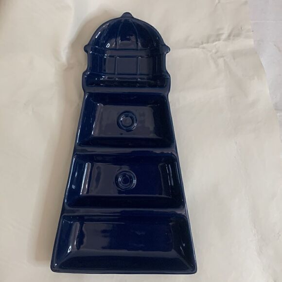 Light House Appetizer Trinket Decorator Serving Tray Navy Blue 4 Separate Areas - Picture 6 of 7